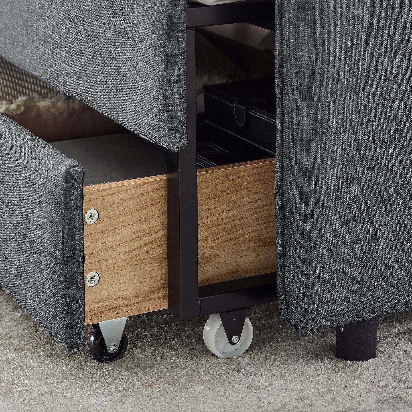 Daybed With Trundle And Storage Drawers, Flat Arms With Pocket - The Sleep Loft - Online Mattress Showroom NYC