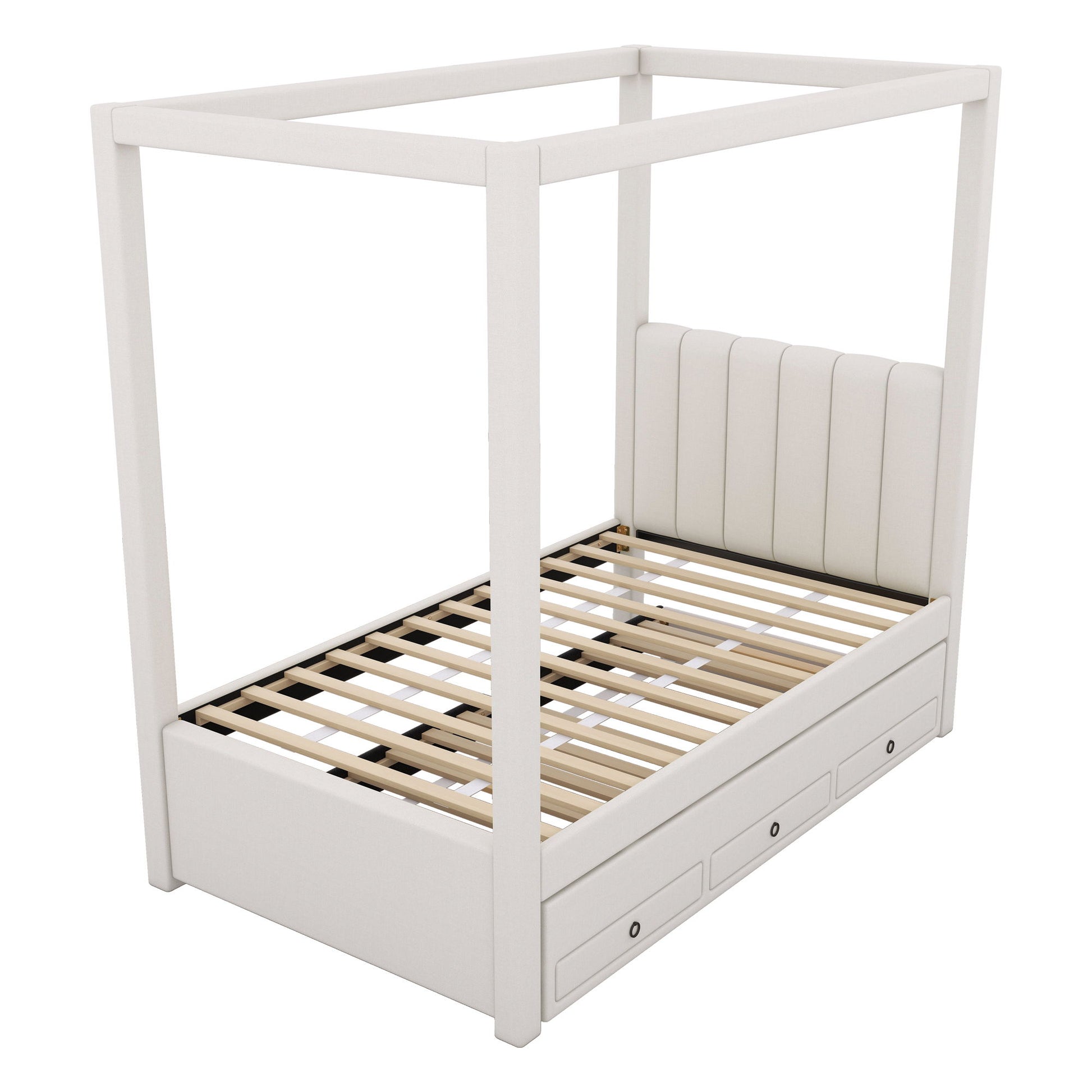 Upholstery Canopy Platform Bed With Trundle And Three Storage Drawers - The Sleep Loft - Online Mattress Showroom NYC