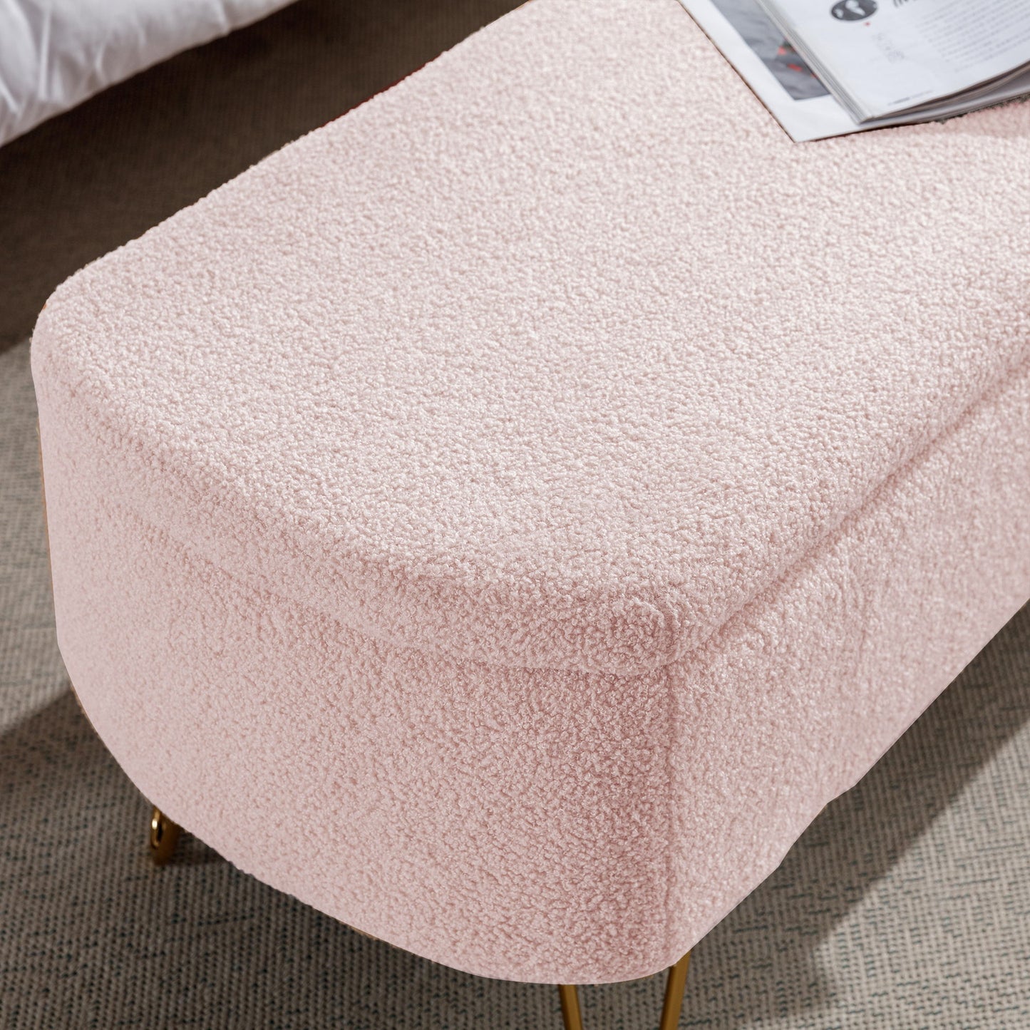 Storage Ottoman Bench For End Of Bed Legs, Modern Camel Faux Fur Entryway Bench Upholstered Padded With Storage For Living Room Bedroom - The Sleep Loft - Online Mattress Showroom NYC