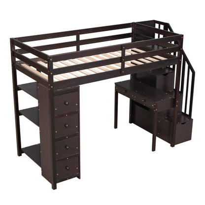 Loft Bed With Storage Drawers, Desk And Stairs With Shelves - The Sleep Loft - Online Mattress Showroom NYC