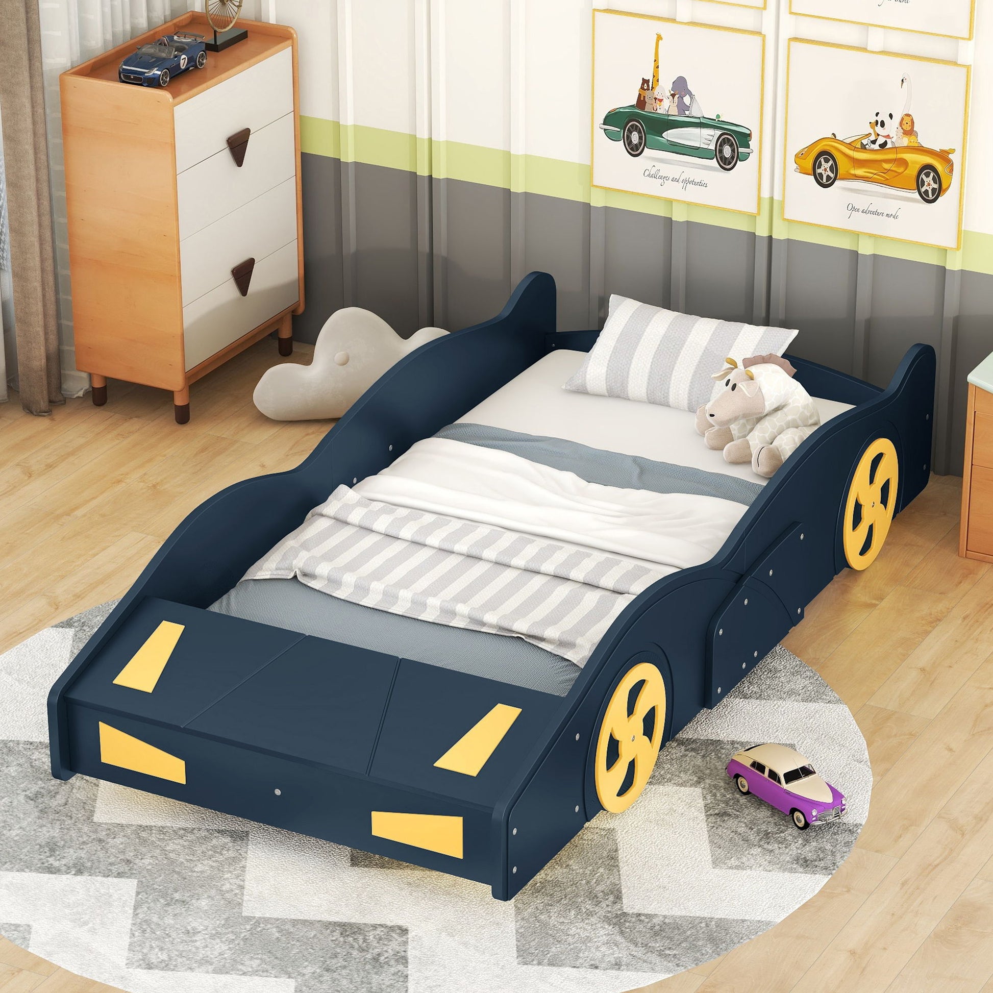 Race Car Shaped Platform Bed With Wheels And Storage - The Sleep Loft - Online Mattress Showroom NYC