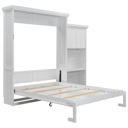 Queen Size Murphy Bed With Louvered Design And Multiple Storage Shelves - White - The Sleep Loft - Online Mattress Showroom NYC