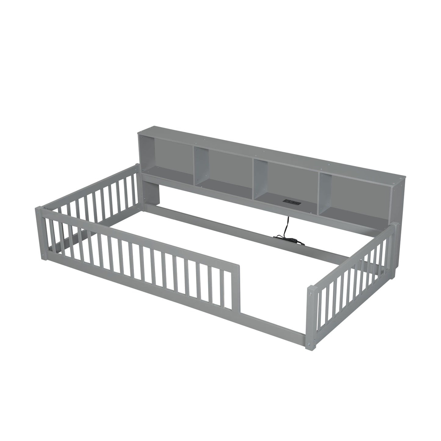 Twin Long Floor Bed With Storage Cabinets And USB Ports - Gray - The Sleep Loft - Online Mattress Showroom NYC