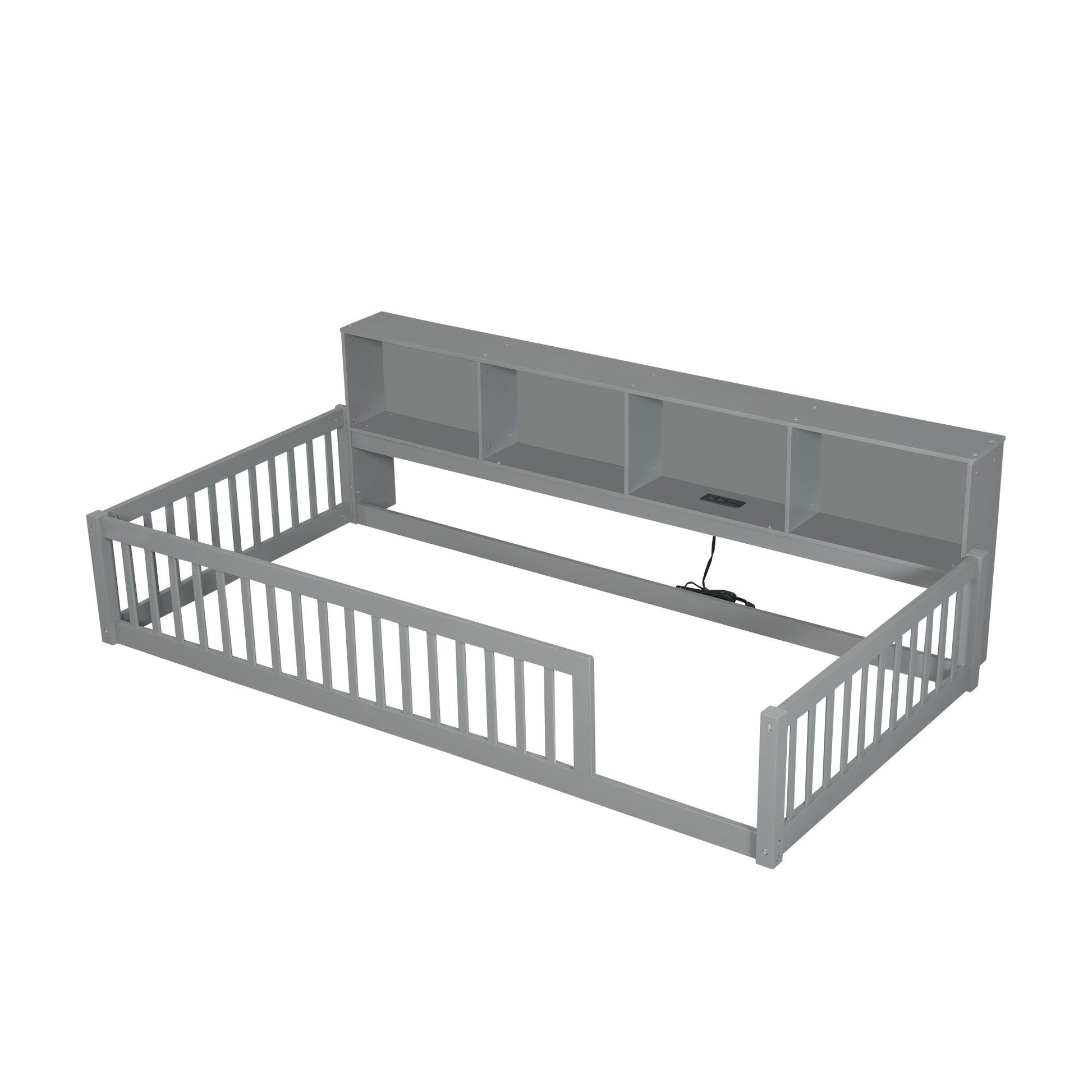 Twin Long Floor Bed With Storage Cabinets And USB Ports - Gray - The Sleep Loft - Online Mattress Showroom NYC