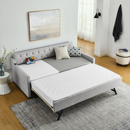 Size Upholstered Daybed With Trundle And USB Charging Armrest - The Sleep Loft - Online Mattress Showroom NYC