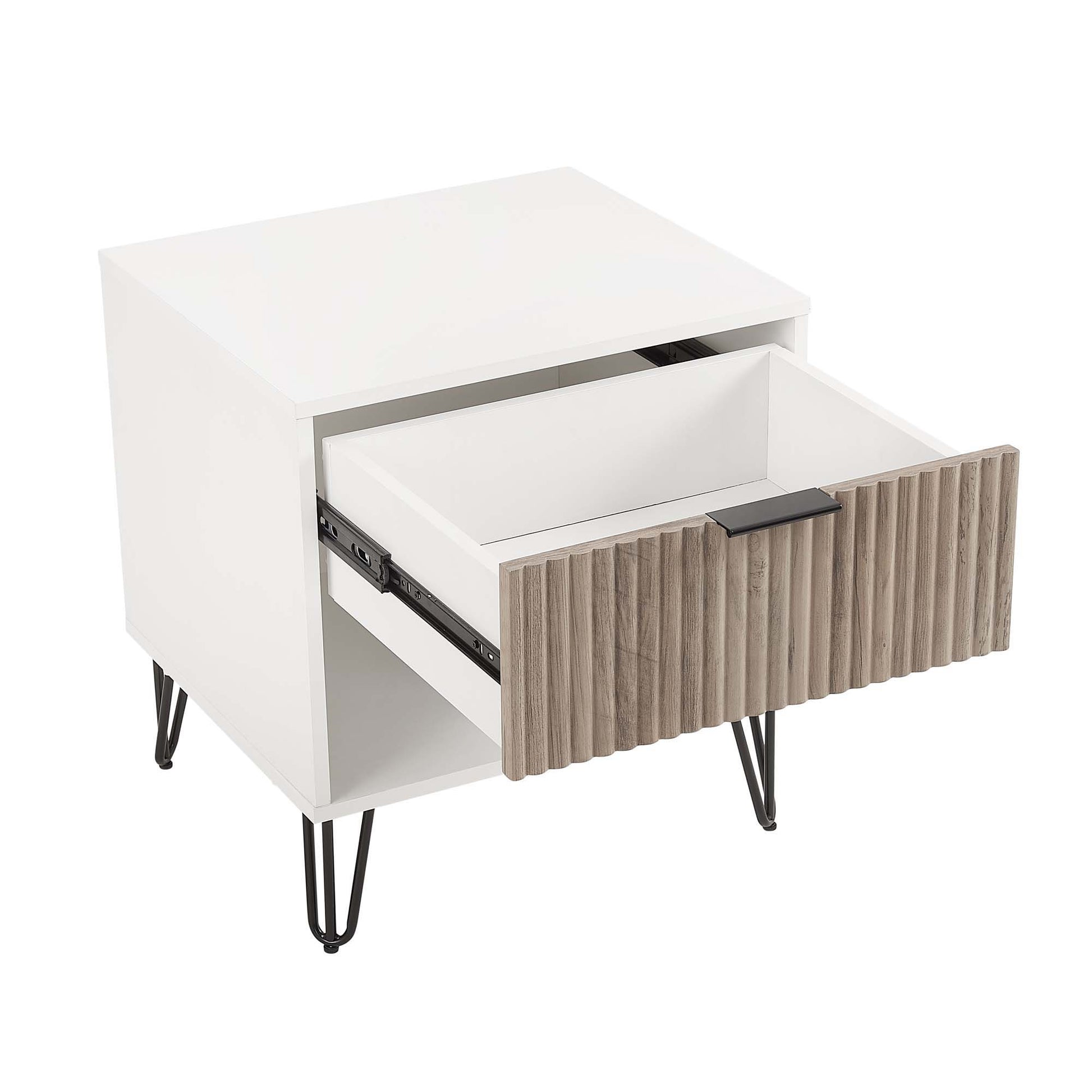 Dumbo - Fluted Nightstand With 1 Drawer - Gray / White - The Sleep Loft - Online Mattress Showroom NYC