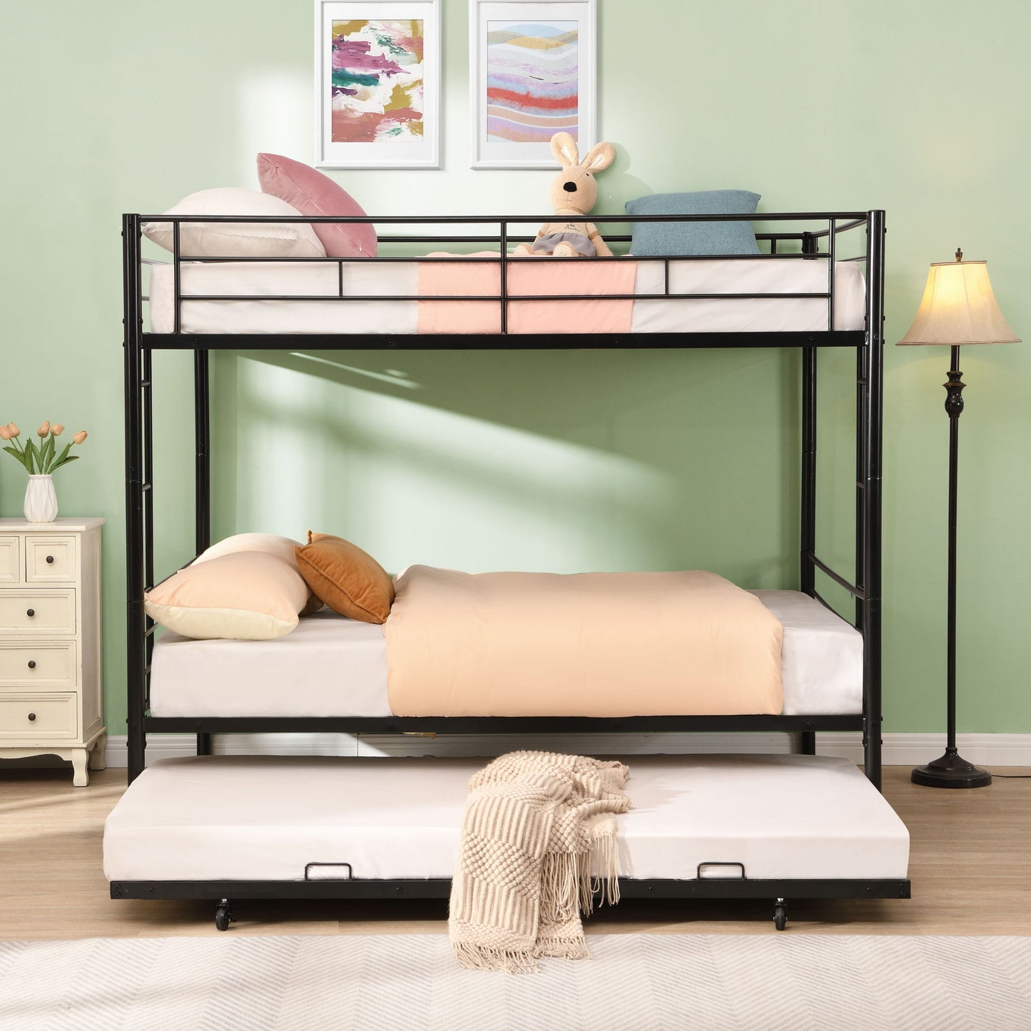 Full Over Full Modern Metal Bunk Bed With Trundle - Black - The Sleep Loft - Online Mattress Showroom NYC