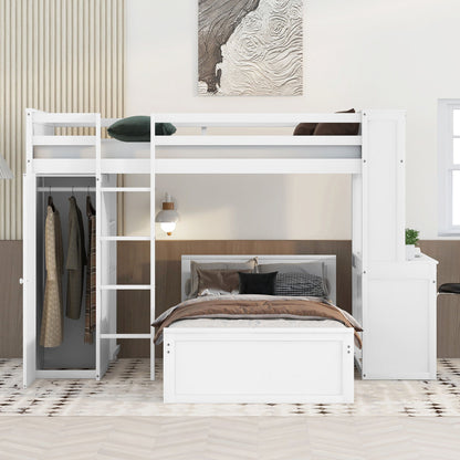 Loft Bed With A Stand Alone Bed, Shelves, Desk, And Wardrobe - The Sleep Loft - Online Mattress Showroom NYC
