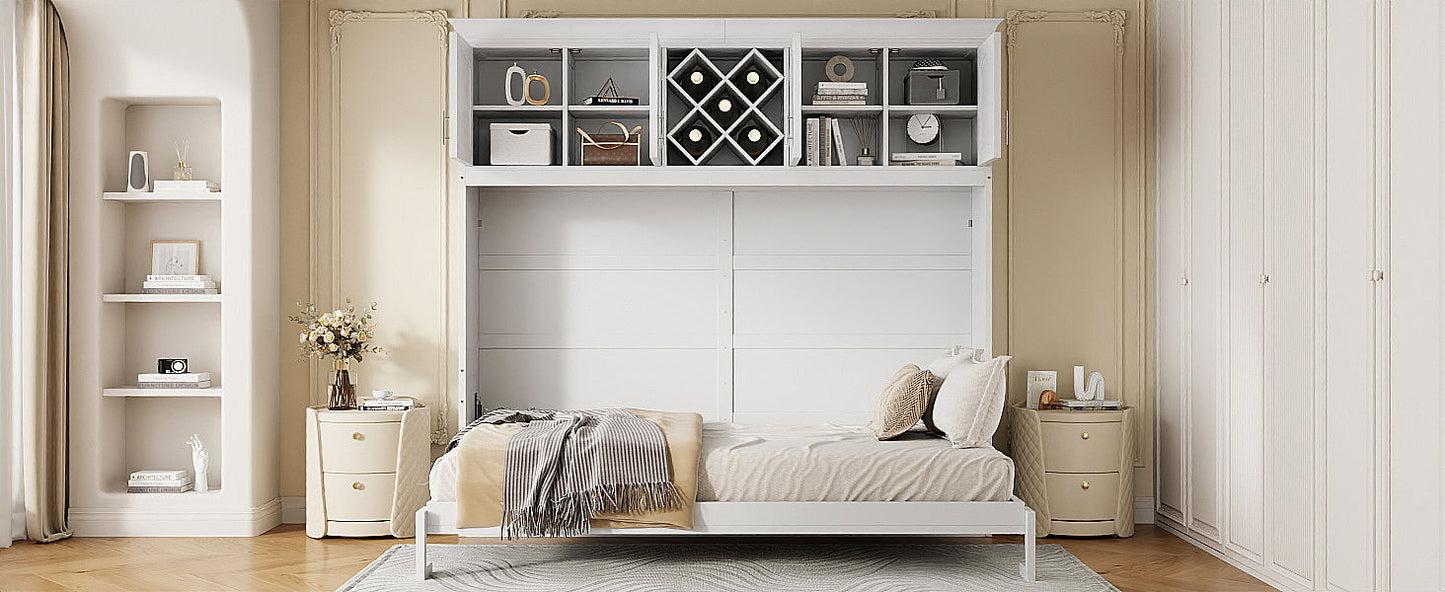 Murphy Wall Bed With Top Cabinets & Wine Rack - The Sleep Loft - Online Mattress Showroom NYC