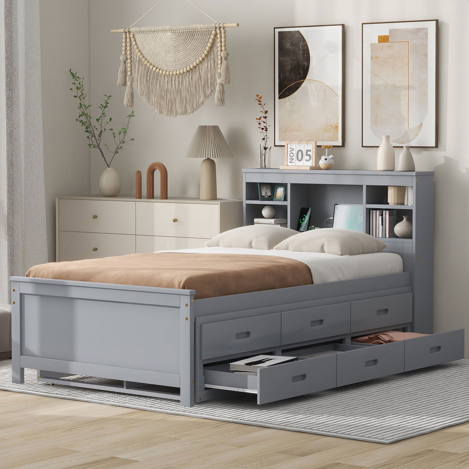 Platform Bed With Storage Headboard, USB, Trundle And 3 Drawers - The Sleep Loft - Online Mattress Showroom NYC