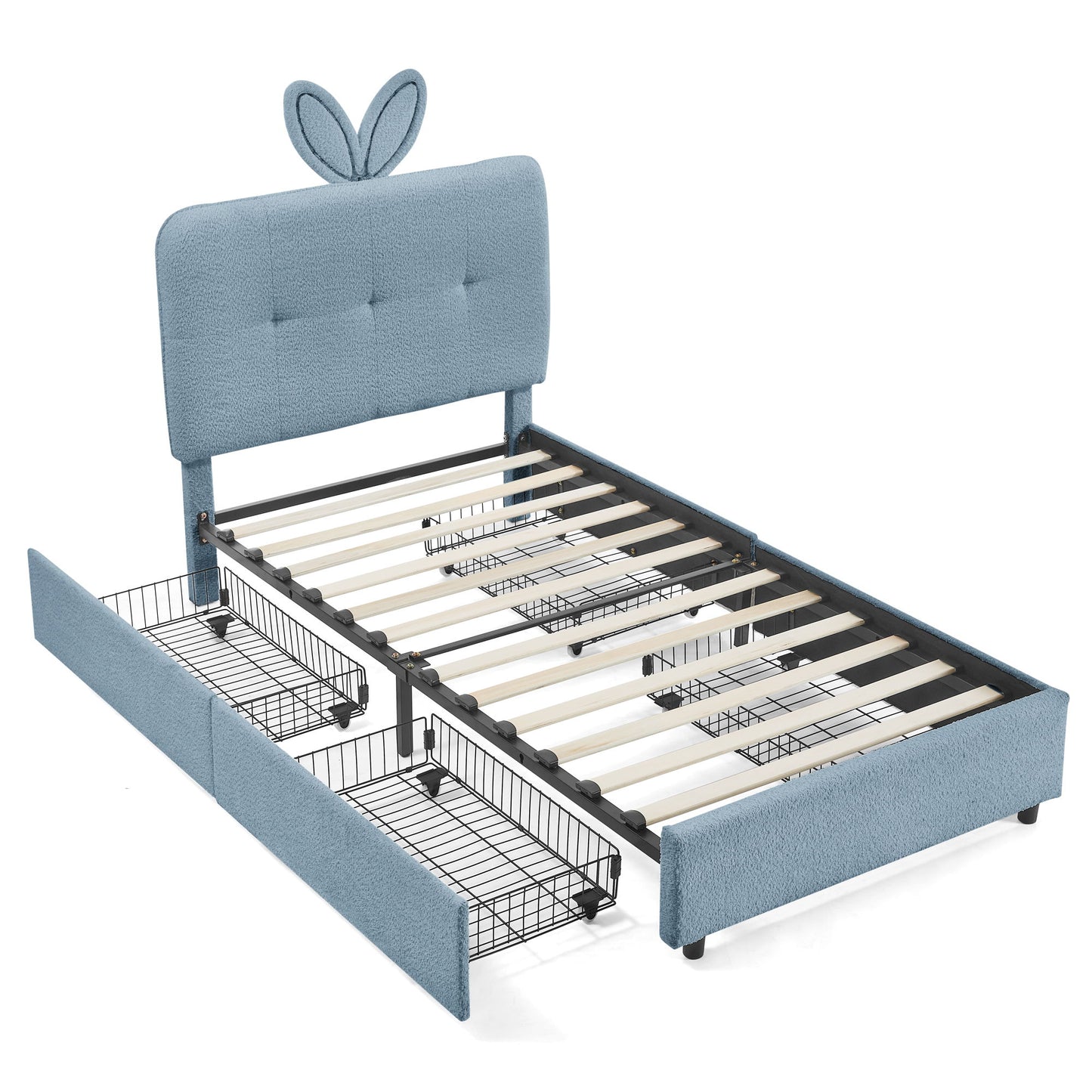 Upholstered Bed With Oversized Rabbit Ear Headboard, LED Lights & 4 Storage Drawers - The Sleep Loft - Online Mattress Showroom NYC