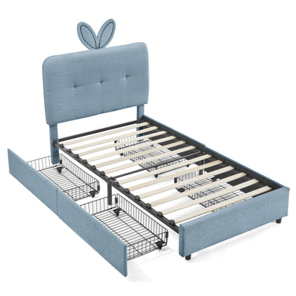 Upholstered Bed With Oversized Rabbit Ear Headboard, LED Lights & 4 Storage Drawers - The Sleep Loft - Online Mattress Showroom NYC