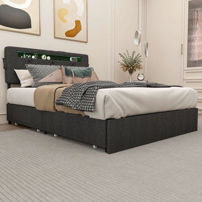 Bed With USB Charging Station, LED Lights, Headboard & Storage Drawers - The Sleep Loft - Online Mattress Showroom NYC