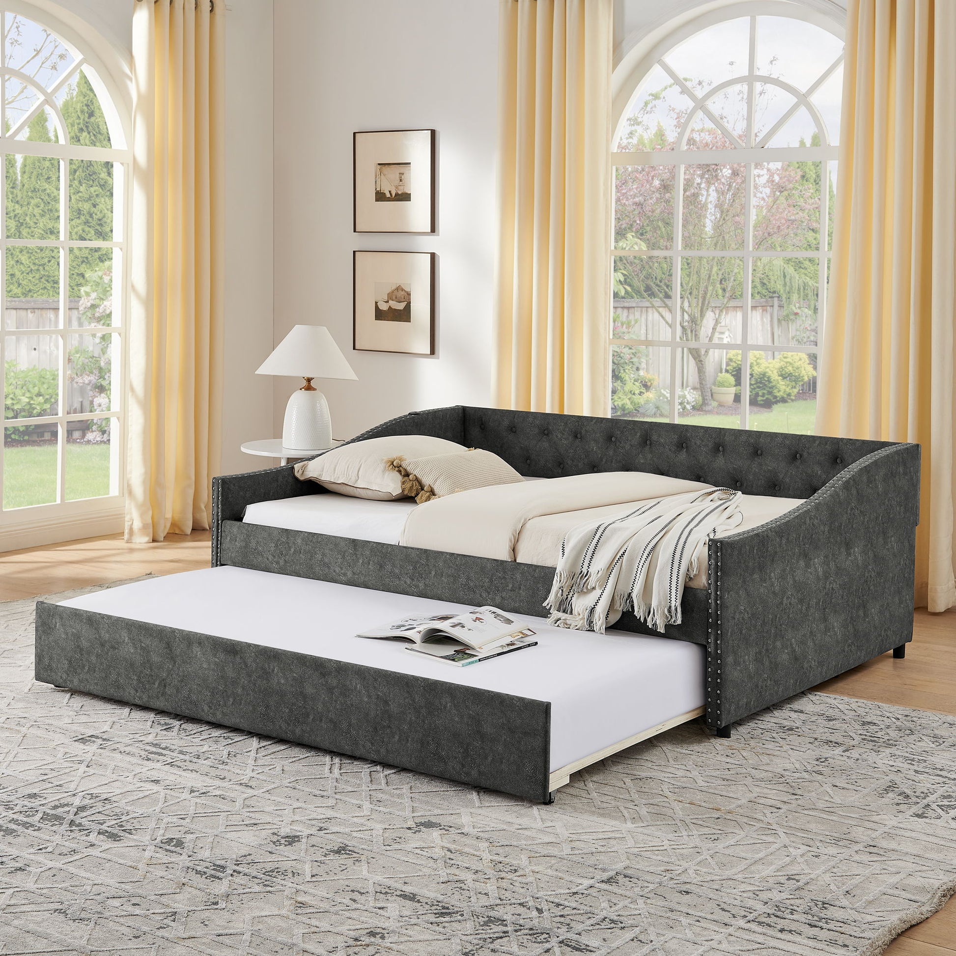 Upholstered Daybed With USB Charging & Pull Out Bed - The Sleep Loft - Online Mattress Showroom NYC