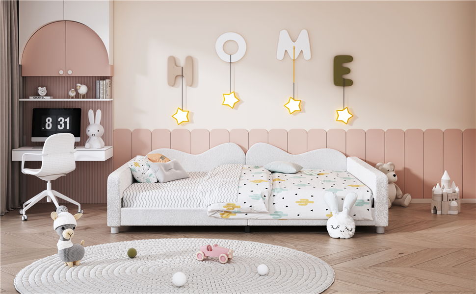 Upholstered Daybed, Sherpa Fabric Sofabed With Cloud-Shaped Backrest - The Sleep Loft - Online Mattress Showroom NYC