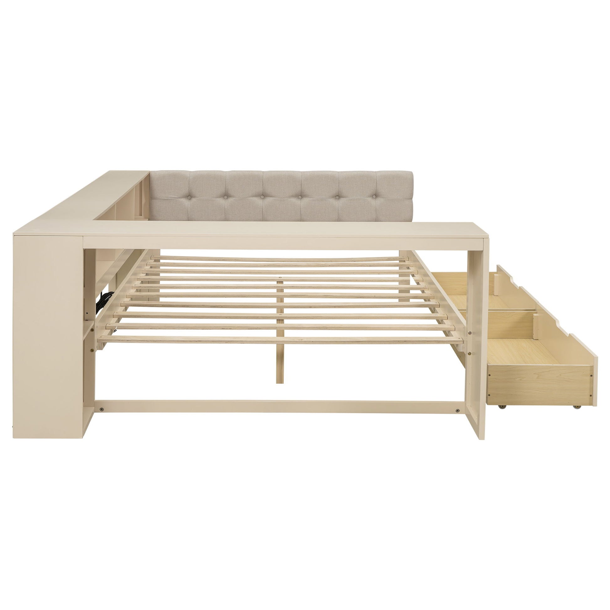 Upholstered Headboard Platform Bed With Storage Shelves, Drawers, Charging Station - The Sleep Loft - Online Mattress Showroom NYC