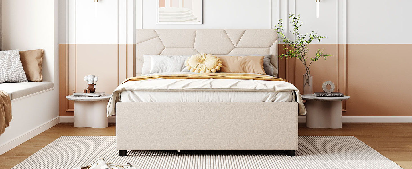 Upholstered Platform Bed With Brick Pattern Headboard And Twin Long Size Trundle - The Sleep Loft - Online Mattress Showroom NYC