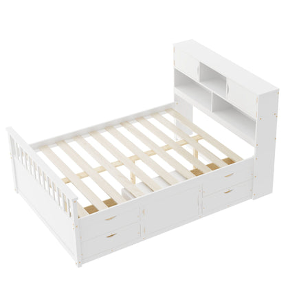 Captain Platform Bed Frame With Bookcase Headboard, 4 Drawers, Storage Shelves - The Sleep Loft - Online Mattress Showroom NYC
