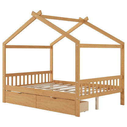 House Style Platform Bed With Headboard, Footboard, 2 Drawers, And Roof Design - The Sleep Loft - Online Mattress Showroom NYC