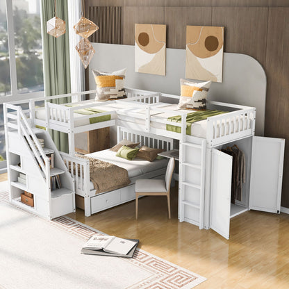 L Shaped Bunk Bed With 3 Drawers, Portable Desk And Wardrobe - The Sleep Loft - Online Mattress Showroom NYC