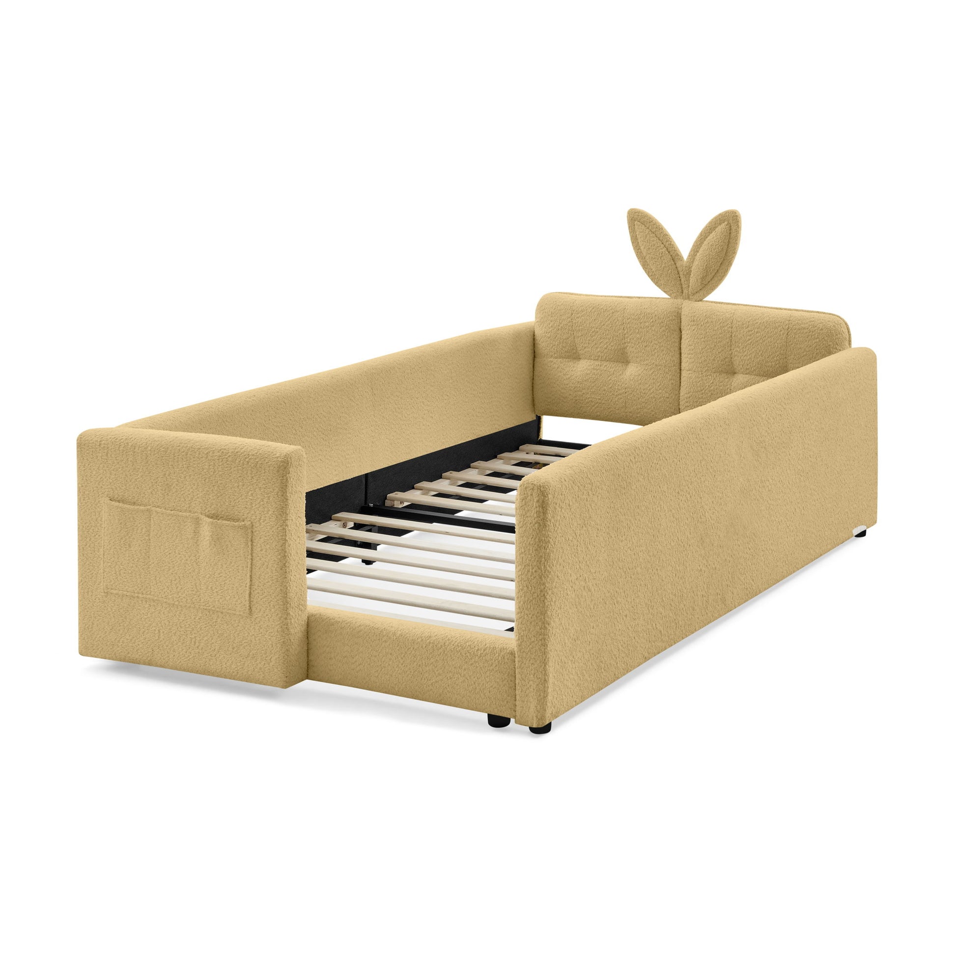 Cute Rabbit Ear Upholstered Platform Bed Frame With Safety Rail - The Sleep Loft - Online Mattress Showroom NYC