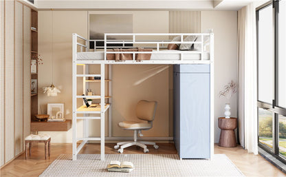 Loft Bed With Desk, Shelves, Power Outlet, LED Light And Wardrobe - The Sleep Loft - Online Mattress Showroom NYC
