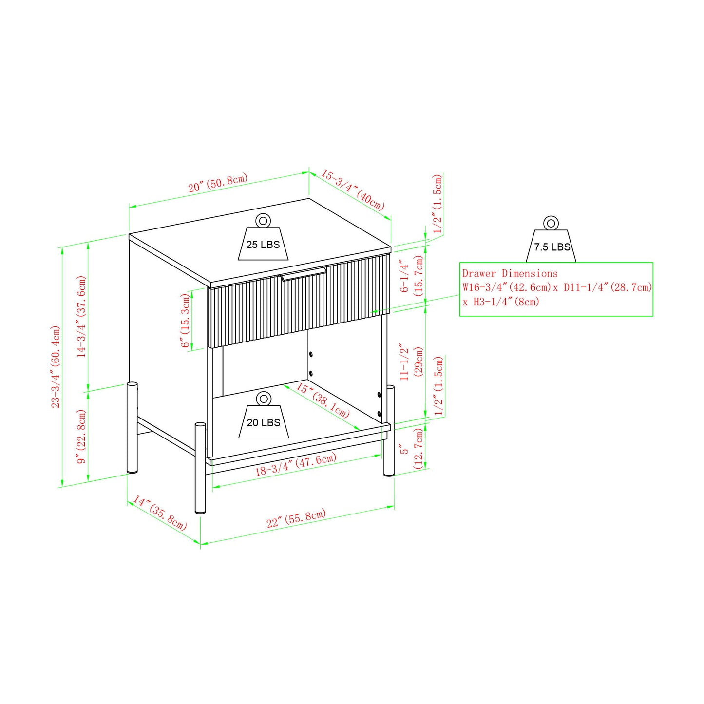 Modern Fluted Drawer Nightstand With Open Cubby Coastal - The Sleep Loft - Online Mattress Showroom NYC