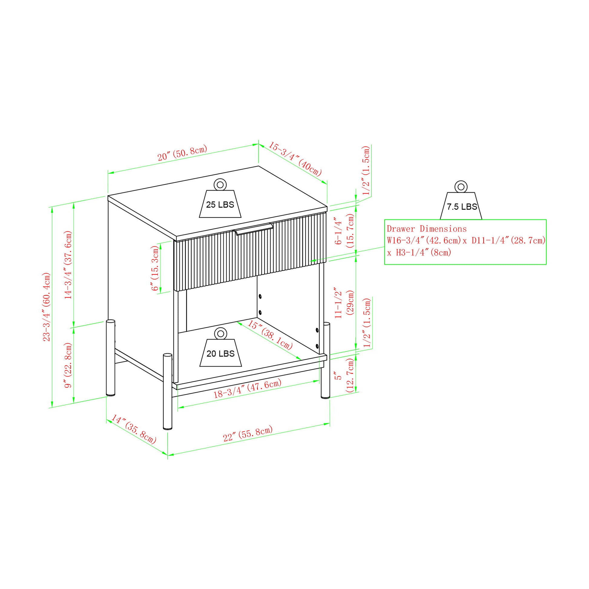 Modern Fluted Drawer Nightstand With Open Cubby Coastal - The Sleep Loft - Online Mattress Showroom NYC