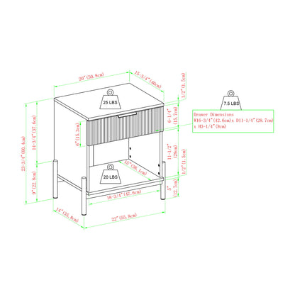Modern Fluted Drawer Nightstand With Open Cubby Coastal - The Sleep Loft - Online Mattress Showroom NYC
