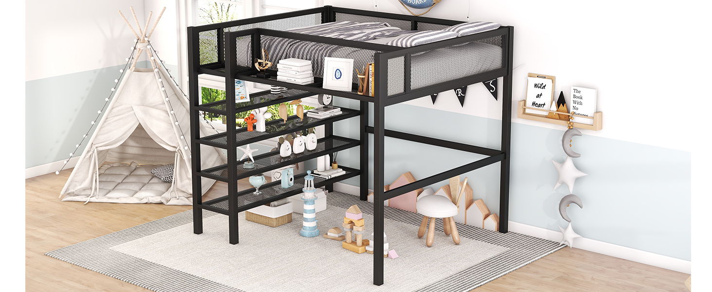 Loft Bed With 4 Tier Shelves And Storage - The Sleep Loft - Online Mattress Showroom NYC