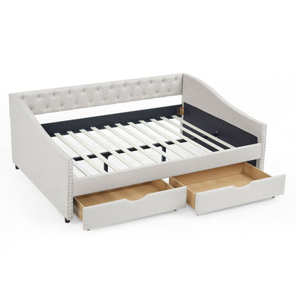 Upholstered Tufted Daybed With Drawers, Waved Arms - The Sleep Loft - Online Mattress Showroom NYC
