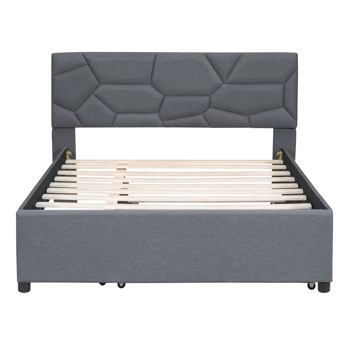 Upholstered Platform Bed With Brick Pattern Headboard And Twin Long Size Trundle - The Sleep Loft - Online Mattress Showroom NYC