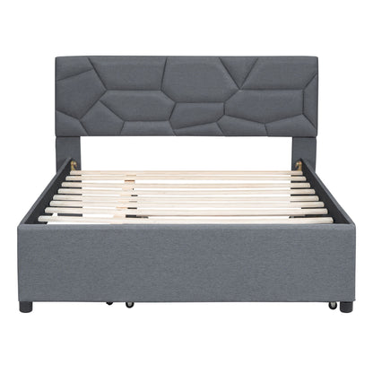 Upholstered Platform Bed With Brick Pattern Headboard And Twin Long Size Trundle - The Sleep Loft - Online Mattress Showroom NYC