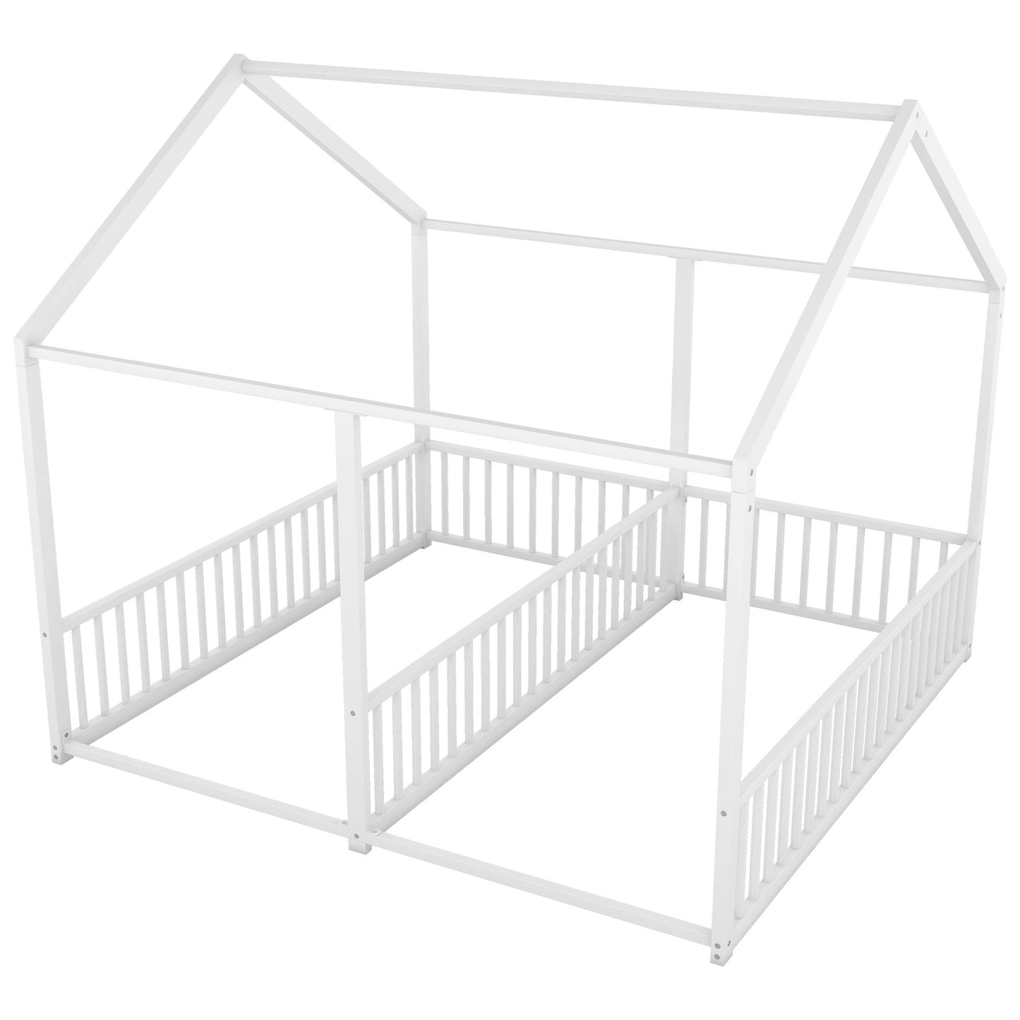 Metal Twin Size House Platform Beds 2 Shared Beds - Antique White - The Sleep Loft - Online Mattress Showroom NYC