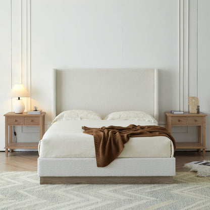 Hosford - Minimalist Upholstered Wingback Bed With Wood Base Platform - The Sleep Loft - Online Mattress Showroom NYC