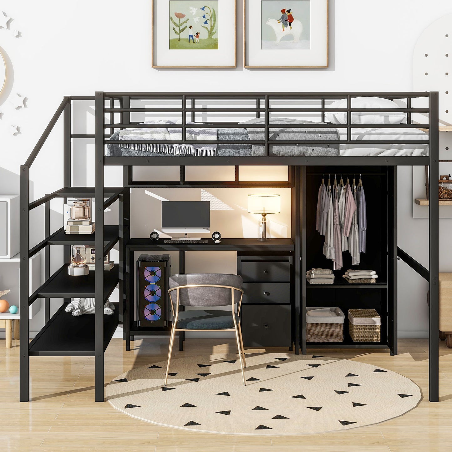 Full Size Loft Bed With Desk Set And Wardrobe - Black - The Sleep Loft - Online Mattress Showroom NYC