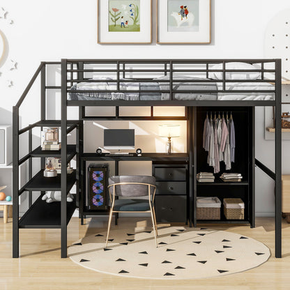 Full Size Loft Bed With Desk Set And Wardrobe - Black - The Sleep Loft - Online Mattress Showroom NYC