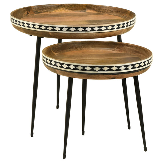 Ollie 2-piece Solid Wood Bone Inlay Nesting Table Natural - The Sleep Loft - Online Mattress Showroom NYC
