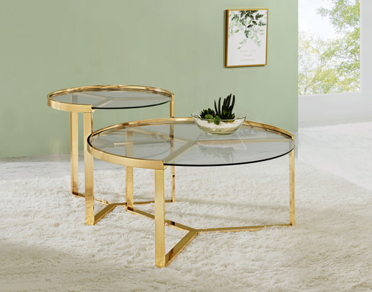 Delia 2-Piece Round Glass Top Nesting Coffee Table Gold - The Sleep Loft - Online Mattress Showroom NYC