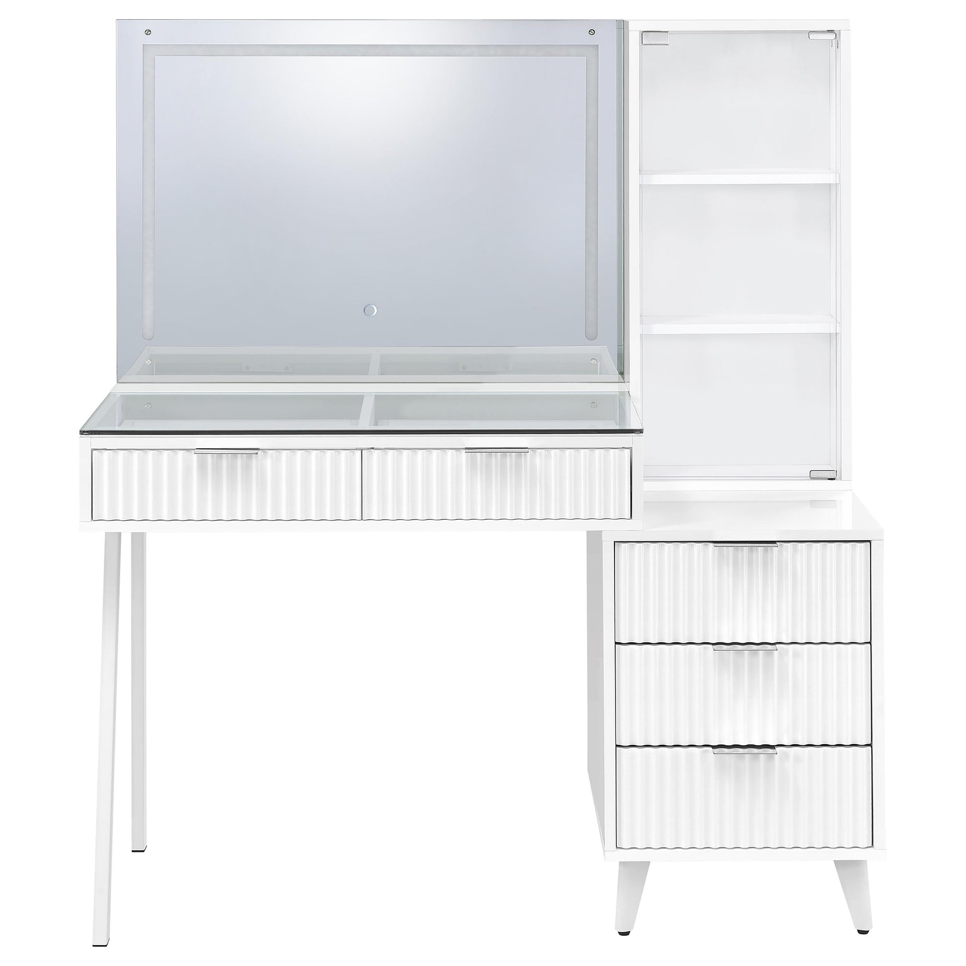 Souza 5-Drawer Makeup Vanity Table With LED Mirror White High Gloss