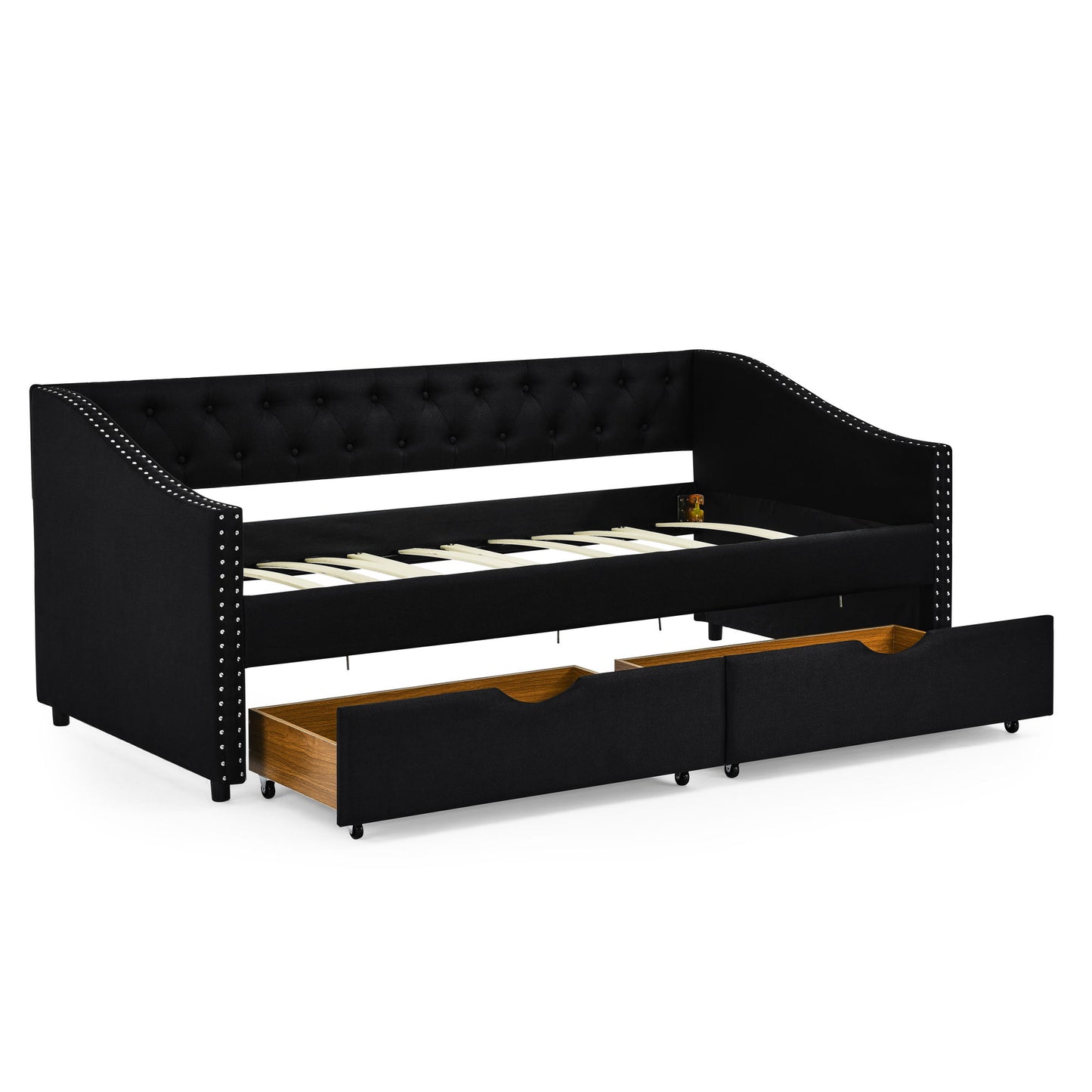 Upholstered Tufted Daybed With 2 Drawers, Waved Arms - The Sleep Loft - Online Mattress Showroom NYC