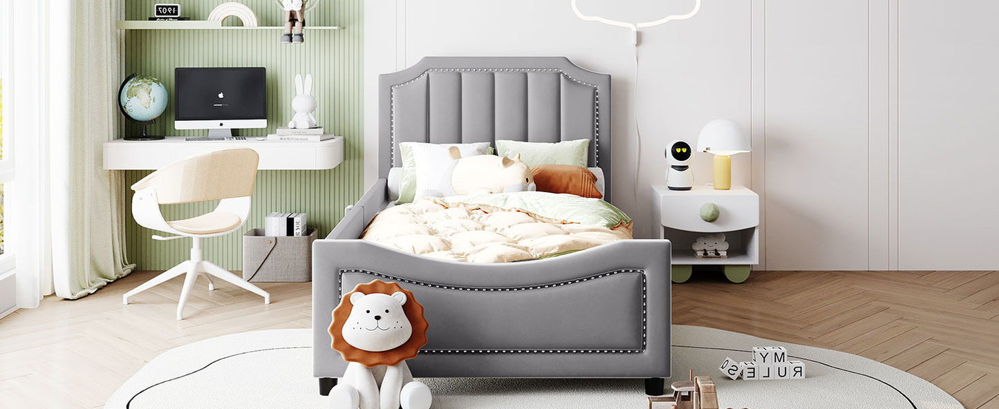Upholstered Daybed With Classic Stripe Shaped Headboard - The Sleep Loft - Online Mattress Showroom NYC