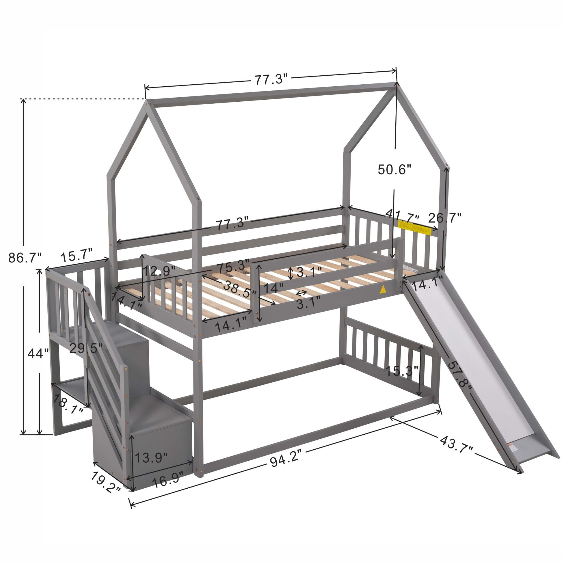 Twin Over Twin House Bunk Bed With Convertible Slide, Storage Staircase - The Sleep Loft - Online Mattress Showroom NYC
