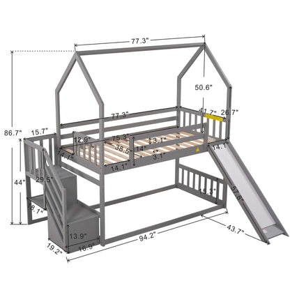 Twin Over Twin House Bunk Bed With Convertible Slide, Storage Staircase - The Sleep Loft - Online Mattress Showroom NYC