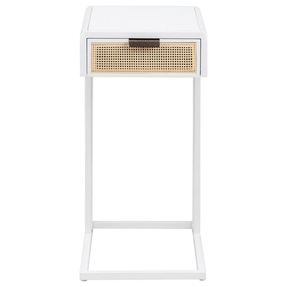 Amherst 1-drawer Radio Weave Cane Metal Side Table White