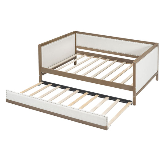 Full Size Daybed With Trundle And Nailhead Decoration - Wood - The Sleep Loft - Online Mattress Showroom NYC