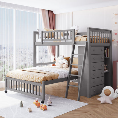 Bunk Bed With 6 Drawers And Flexible Shelves, Bottom Bed With Wheels - The Sleep Loft - Online Mattress Showroom NYC