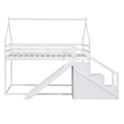Twin Over Twin House Loft Or Bunk Bed With Slide And Staircase - The Sleep Loft - Online Mattress Showroom NYC