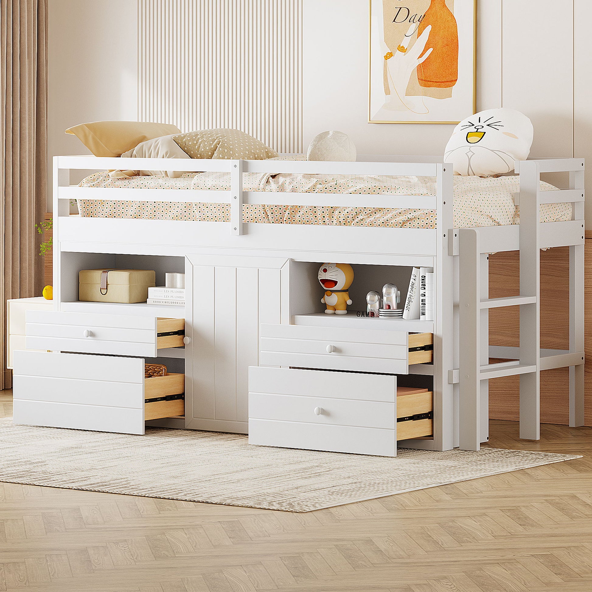 Loft Bed With 4 Drawers, Underneath Cabinet And Shelves - The Sleep Loft - Online Mattress Showroom NYC