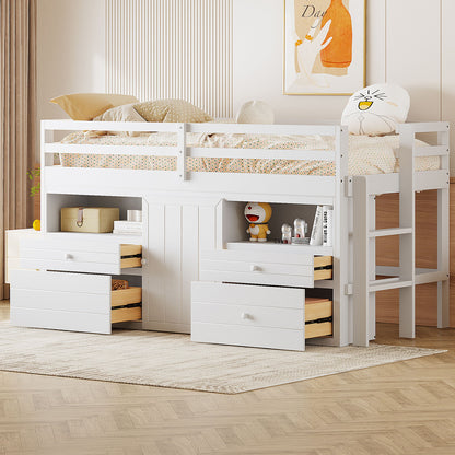 Loft Bed With 4 Drawers, Underneath Cabinet And Shelves - The Sleep Loft - Online Mattress Showroom NYC